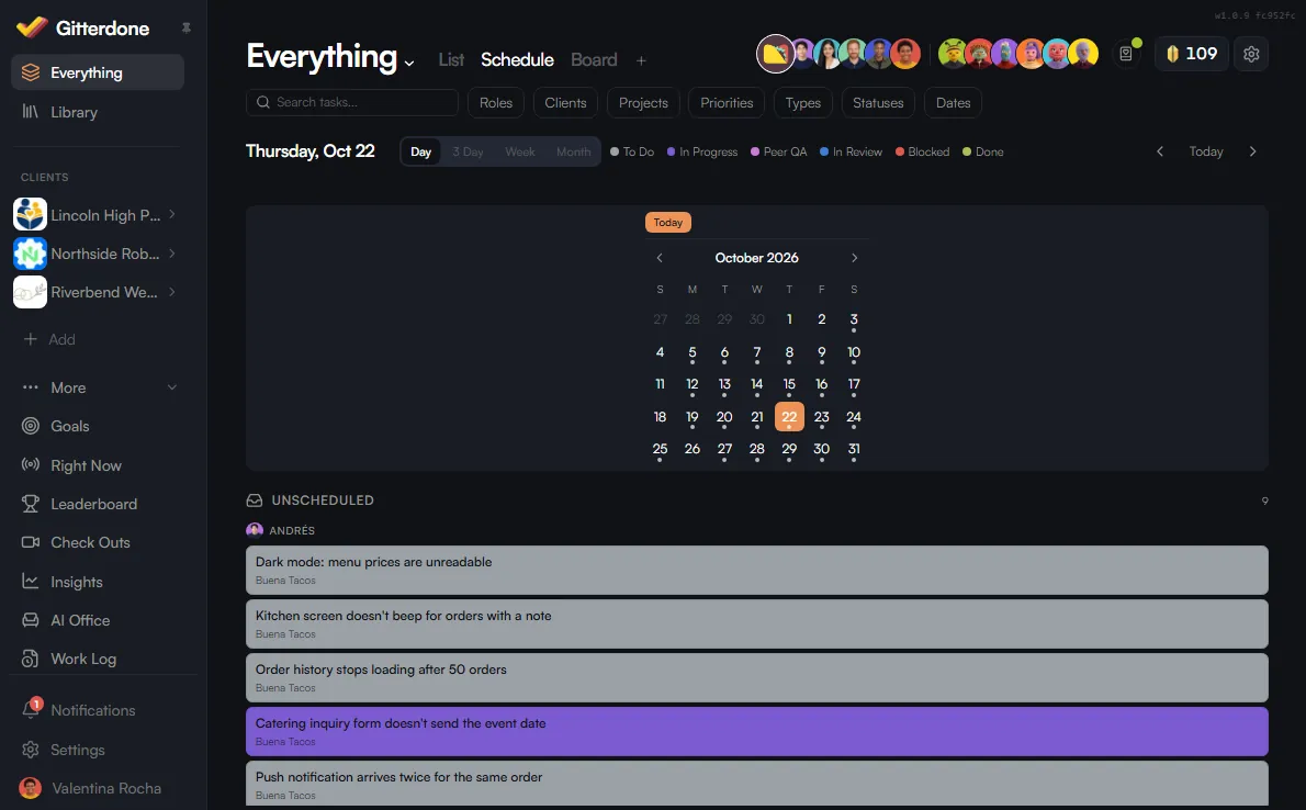Gitterdone schedule view